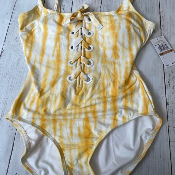 Michael Kors Yellow Tie-Dye Lace-Up One-Piece Swimsuit Size 12 NWT - Picture 4 of 6
